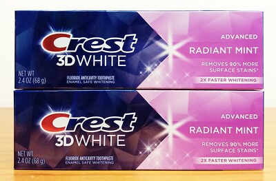 Lot of 2 Crest 3D White Advanced Radiant Mint Toothpaste, 2.4 oz each
