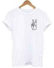 Peace Hand Sign T-Shirt Retro Cute Simple Fashion Girl Boy Men Women Tops L339