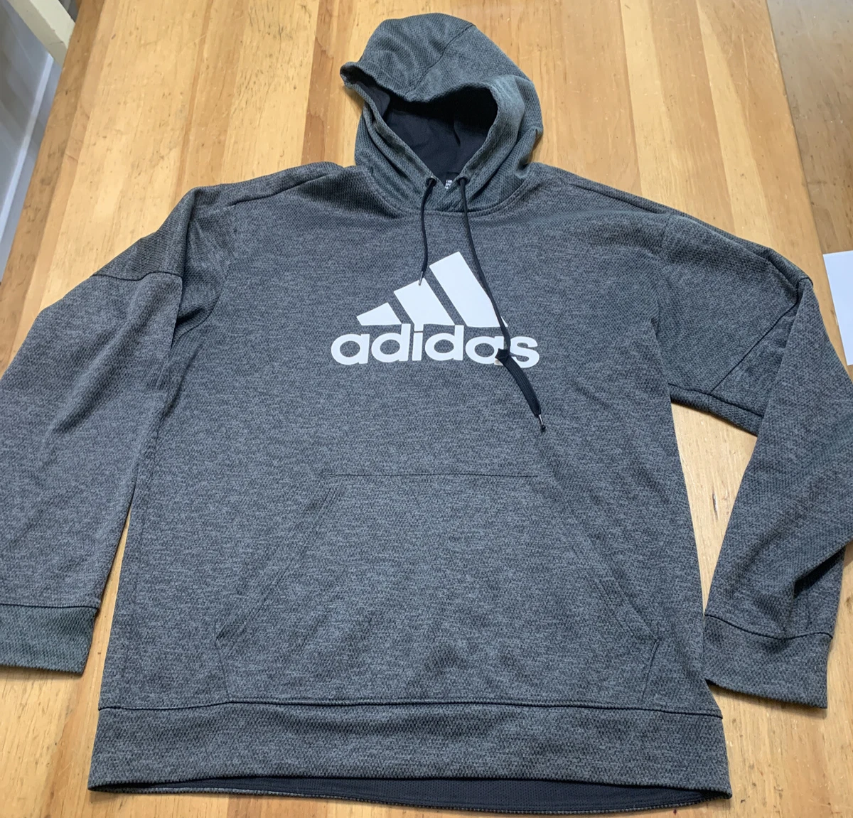 adidas Climawarm Mens Gray Fleece Pullover Hoodie Large du7916