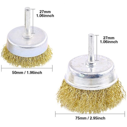 Brass Coated Wire Wheel Cup Flat Brush Set for Steel Brass Metal Cleaning Rust - Picture 8 of 11