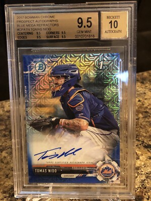 2017 Bowman Chrome Tomas Nido Blue Mega Refractor RC 9.5/10 BGS Auto 140/150 