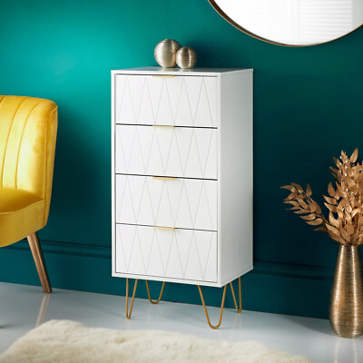 Moderne Loft Studio Kommode mit 4 Schubladen Gold Metallbeine & Griffe geprägt Schublade Blush