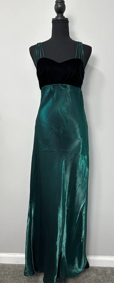 Vtg Y2K Strappy Dress S/M Green Iridescent Black Velvet Fairy Grunge Goth 90s - Image 2 of 4