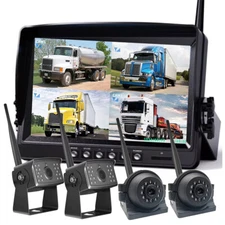 9" Wireless DVR Monitor + Round Backup Camera Rear Side View for Trailer Bus RV