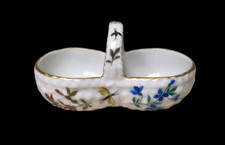 Seltene antike Menage / Saliere  ca. 7 cm Blumen u. Insektenmalerei KPM Berlin