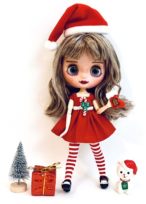Custom OOAK Middie Blythe Very Merry Christmas 8'' Joint Doll In Holiday Outfit