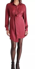 Clearance- NEW Size XS Steve Madden Washed Satin Twist-Front Shirtdress Wine $89