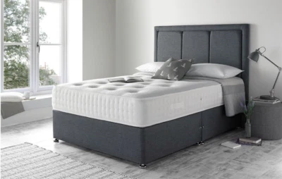 NEW: GREY REINFORCED DIVAN BED BASE IN ALL SIZES, STORAGE & HEADBOARD OPTIONS