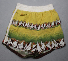 Vintage Catalina Swim Shorts Mens Small Sailboat Print Yellow Green 1940s