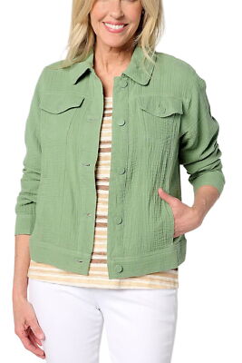 Isaac Mizrahi Live! Bridgehampton Cotton Gauze Jacket Laurel Green