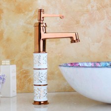 Rose Gold Deck Mount Ceramic Bathroom Basin Mixer Tap Single Lever Faucet