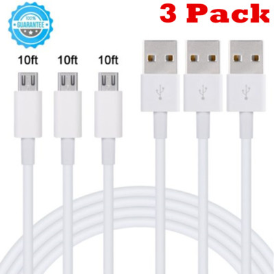 3x 10 FT Micro USB Fast Charger Data Sync Cable Strong Cord for Samsung Android