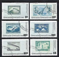 Grenada Grenadines 1978 6v. CTO NH Lindbergh's Flight Aviation Stamp on Stamp