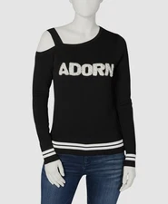 New $189 I.N.C. Women Black Embellished Cold-Shoulder Fitted Pullover Sweater L