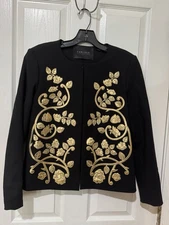 Carlisle Collection black jacket w/ gold leather floral appliques sz.4 -stunning