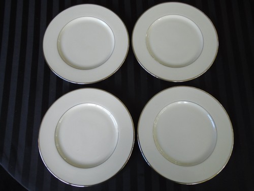 C-999 4 Lenox Montclair Ivory 10 5/8" Dinner Plates with Platinum Trim - Picture 2 of 4
