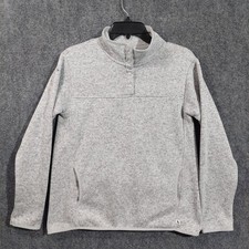 Eddie Bauer Sweater Womens Small Gray Fleece Mock Neck Snap Pullover Pockets
