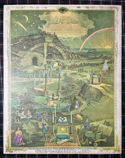 RARE 1887 FROM DARKNESS TO LIGHT Pettibone Mfg Co Original Litho Masonic