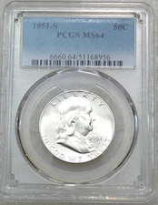 1951-S Franklin Half Dollar PCGS MS64 99% FBL PQ Just Graded New Holder #N195Z