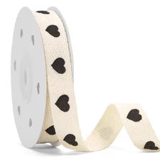 Black Heart Cotton Ribbon - 5/8 Inch x 10 Yards Natural Black Heart Ribbon fo...