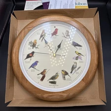 Audubon Society Singing Bird Hanging Wall Sound Clock, Oak Wood Frame, 13"