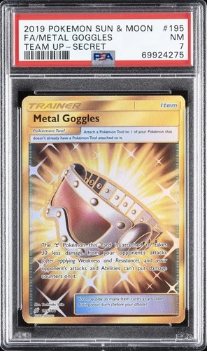 2019 POKEMON SUN & MOON TEAM UP SECRET #195 FULL ART/METAL GOGGLES PSA 7