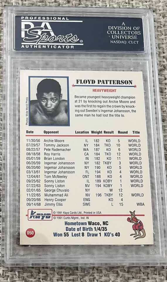 Floyd Patterson GEM 1991 Boxing Card Deceased 2006 PSA/DNA Authenticated - Image 2 of 2