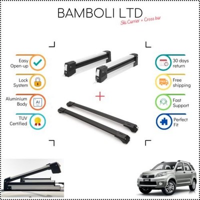 Bamboli 29.5'' Ski Carrier & Black Cross Bar Set For Daihatsu Terios 06-Up 4pcs