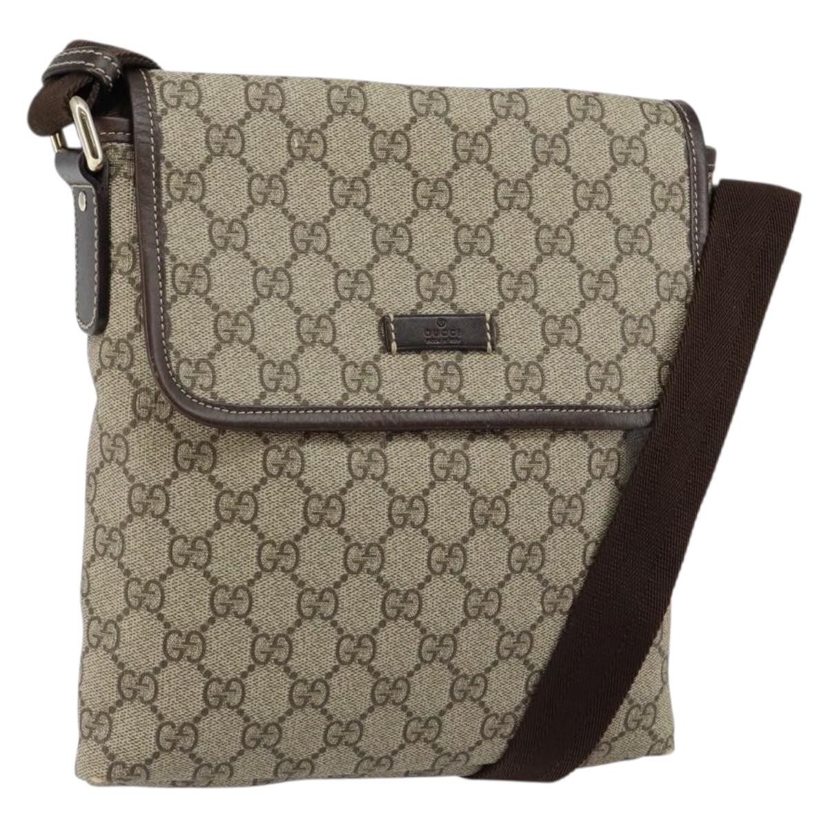 GUCCI GG Supreme Shoulder Bag PVC Leather Beige 223666 Auth