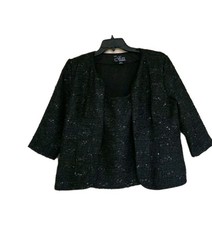 New Alex Evenings Womens Black Sequin 2 Piece Jacket and Tank Top Set Petite L