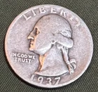 USA - 1937-P Silver Washington Quarter - FREE SHIP!