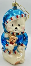 Santa's Best Vtg Molded Glass Christmas Bear Ornament 7"H ~ 1998