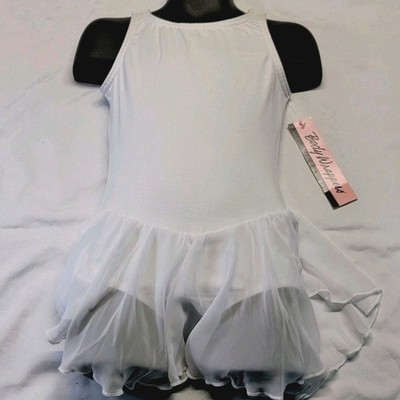 Body Wrappers Tank Skirted Leotard White High Neckline Scoop Back SZ. 6x-7