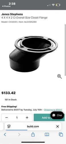 Jones Stephens C43440 4 X 4 X 2 CI Overall Size Closet Flange - Picture 1 of 2