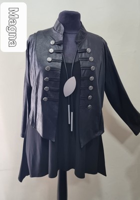 MAGNA, Lederoptik, Kurzjacke, Zierknöpfe, leicht, Schwarz