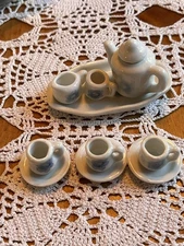 Kids Miniature Tea Set Pretty Port Ltd Blue Roses 11 Piece Cups Teapot Creamer
