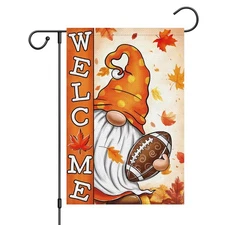 Wodison Fall Football Garden Flag 12x18 Inch Double Sided Outside Gnome Welco...