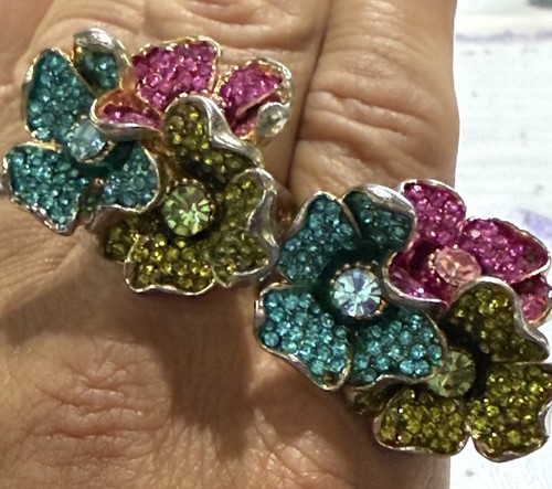 Swarovski Mixed Cuts, Multicolored vibrant Flower Ring Size 60 / 8 3/4 - Picture 20 of 24