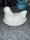 Vintage Chicken Trinket Dish Milk Glass Hen Nest White Hazel Atlas 50s