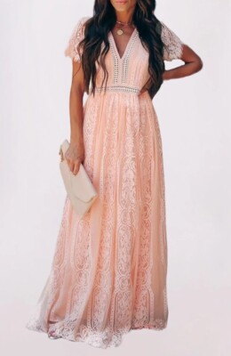 dusty pink lace maxi dress Vintage 70s dusty pink long sleeve crochet maxi dress – Mondo Archive