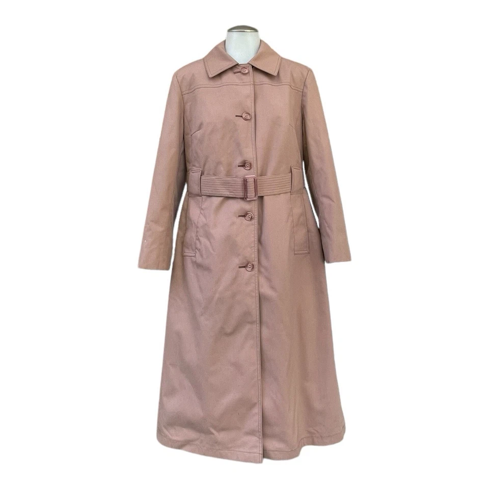 Trench coat vintage años 80 LONDON FOG mujer 12P 12 PETITE largo con cinturón forro malva Foto 2 de 4