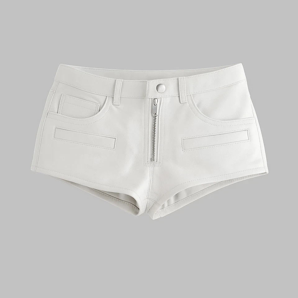 Pantalón corto mujer cuero negro. Pantalones Cortos Real Suave Piel de Cordero Seis Bolsillos Nueva Tendencia Foto 3 de 4