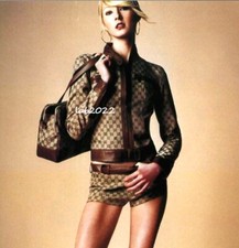 Gucci Tom Ford 2000 Gg Monogram Motosport Jacket And Hotpants Maggie Rizer Wore