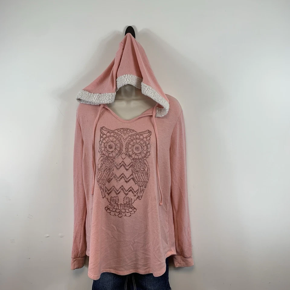 Sudadera con capucha No Boundaries rosa rubor estampado de búho para mujer junior talla XL 15-17 elástica Foto 2 de 4