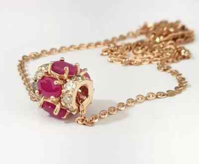 14K Yellow Gold Plated 2Ct Oval Cut Lab-Created Pink Ruby Pendant 18'' Chain