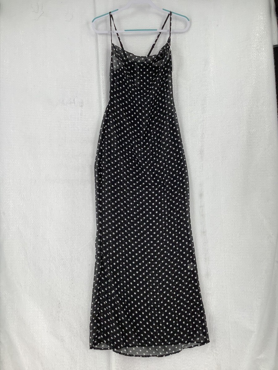 Anotherchill Black and White Polka Dot Sheer Mesh Maxi Dress