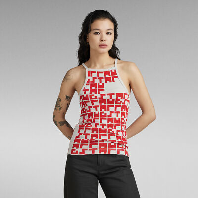 G-Star Raw Damen Printed Tank Top Cropped Ultra Slim Oyster Mushroom Größe: S
