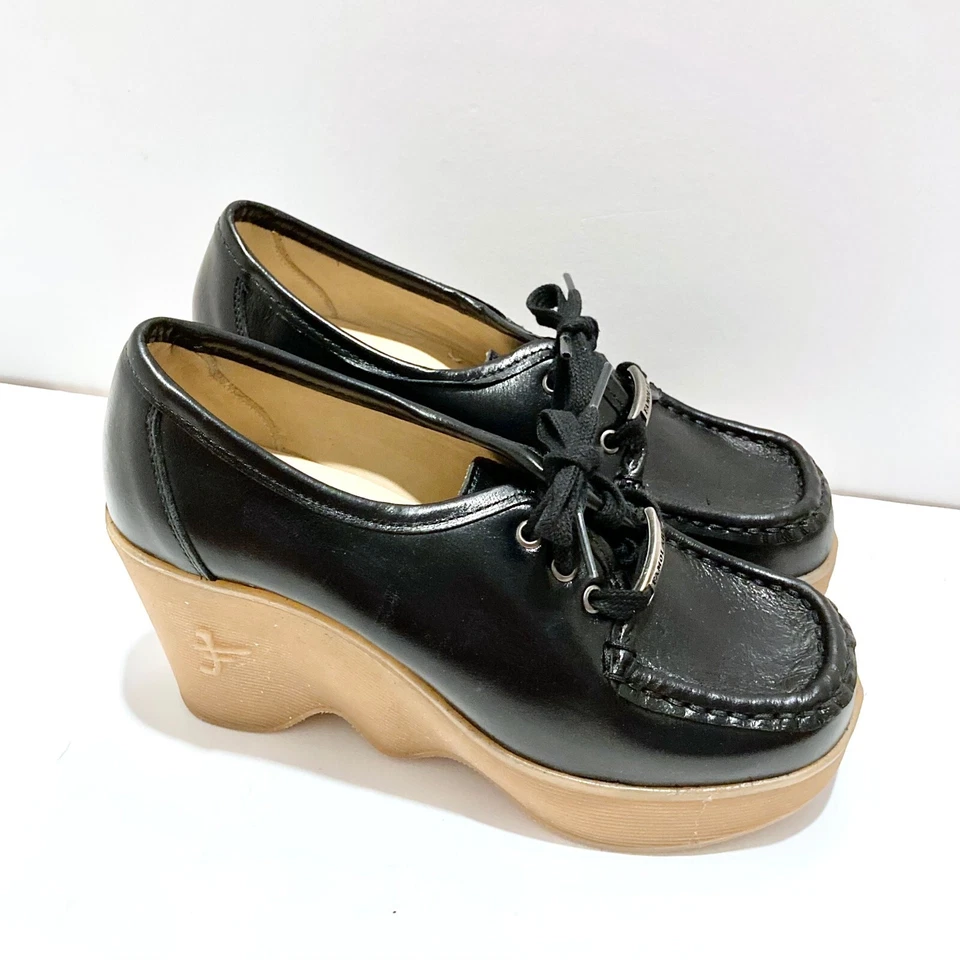 Mocasines de cuña FAMOLARE 70 Vibes Square Up HI THERE suela ondulada plataforma talla 6 Foto 3 de 4