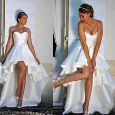 Satin Wedding Dresses Sweetheart Sleeveless Ruched High Low Length A-Line Gowns