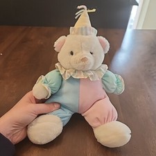 Eden Teddy Bear Clown Pastel Musical Wind Up Plush Toy Plays It's A Small World